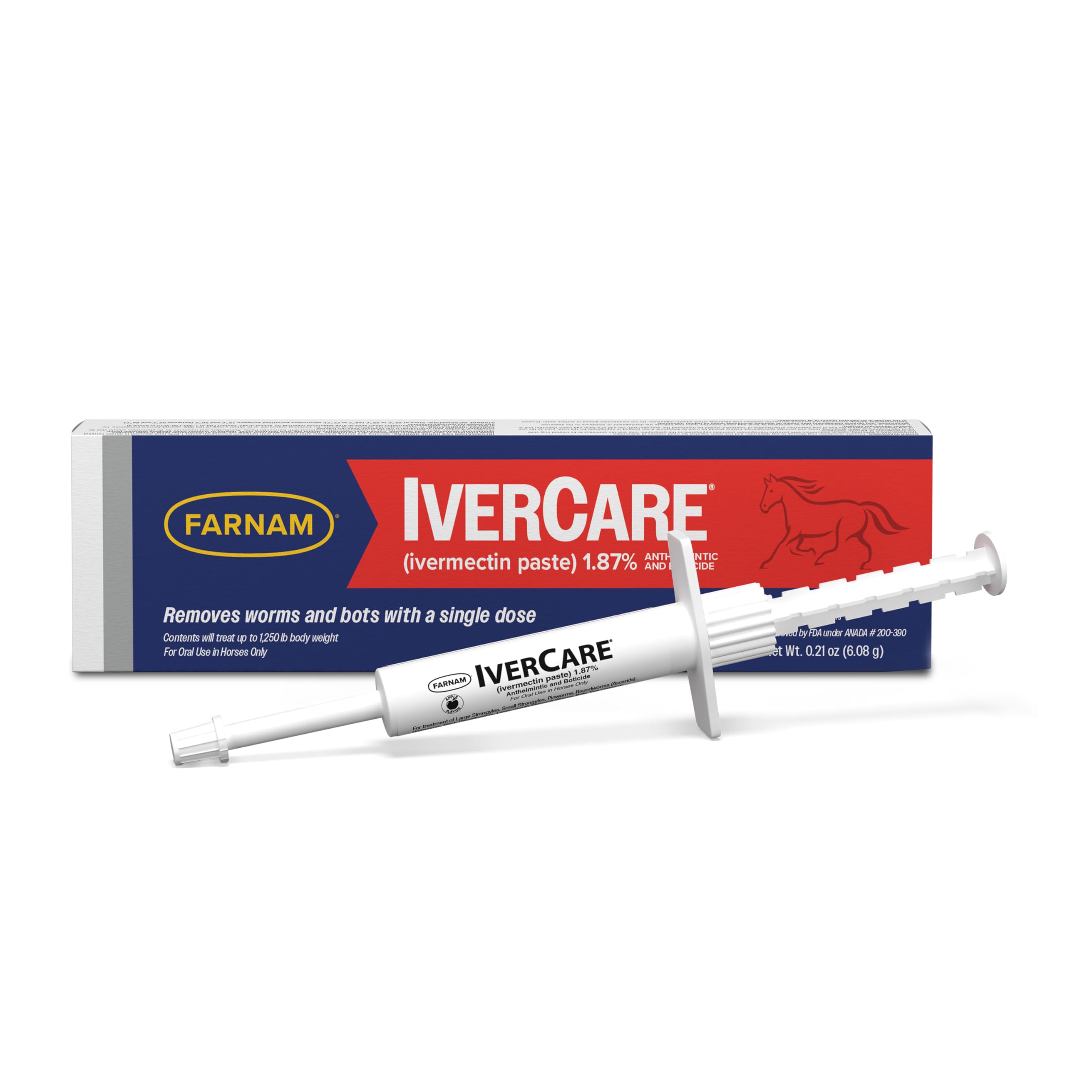 Farnam IverCare label closeup with dosing directions and active ingredients.