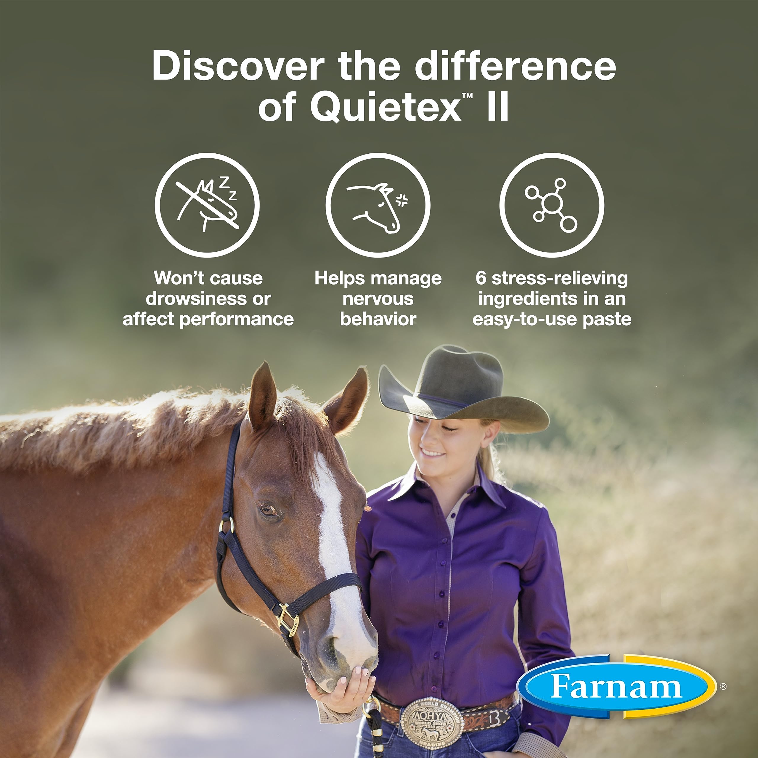 Farnam Quietex II helps maintain calm during training sessions and stressful events for focus