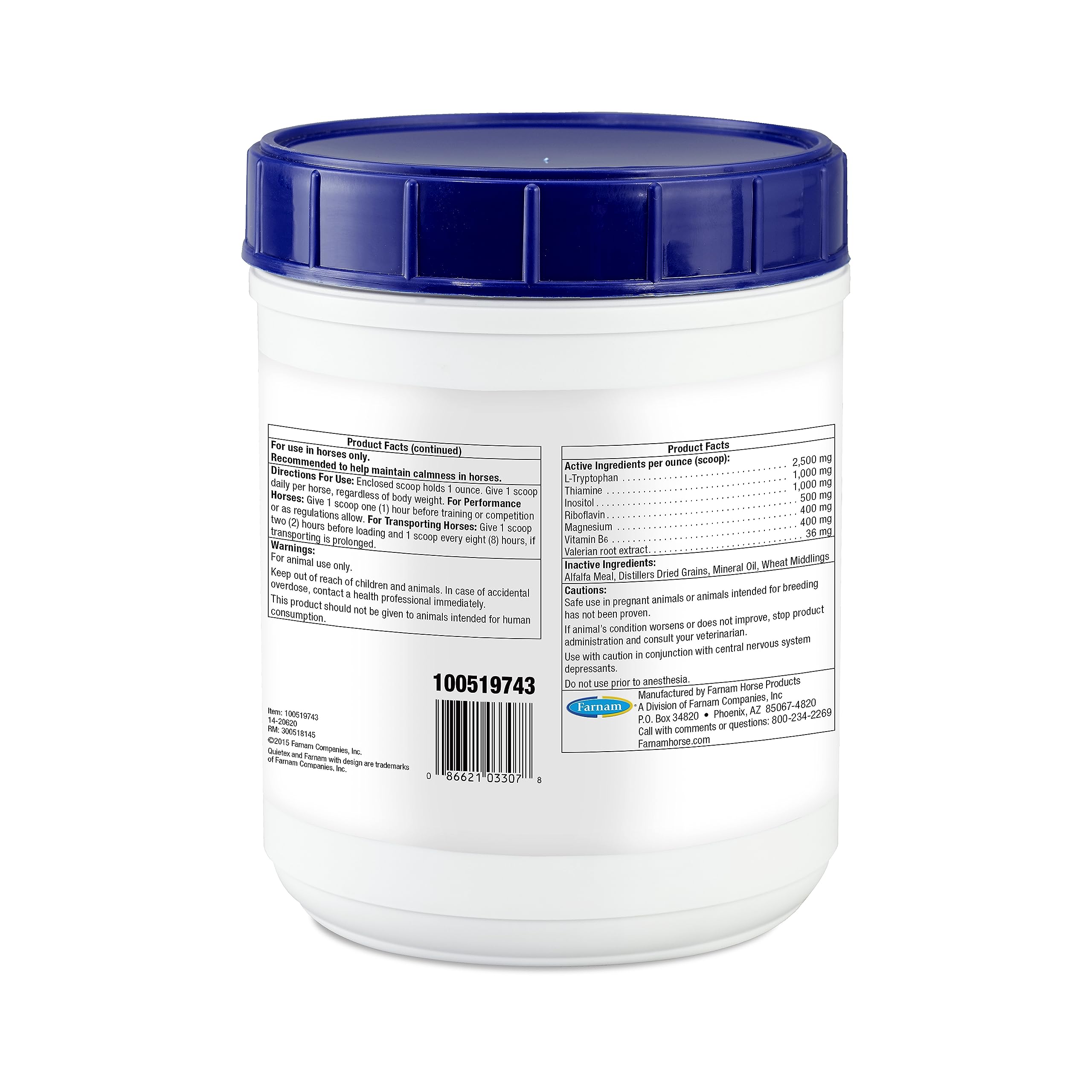 Farnam Quietex II ingredients list emphasizes seven stress-relief components