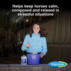 Farnam Quietex II daily-ration image shows palatable pellets blending with grain