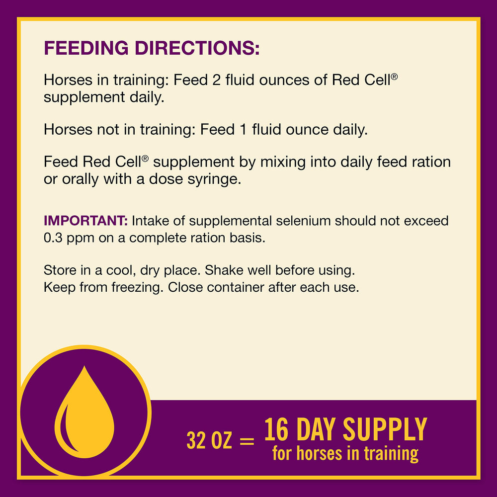 Farnam Red Cell bottle label shows milliliter dosing for accuracy.