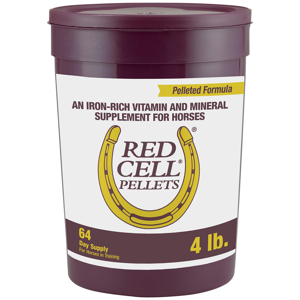Farnam Red Cell Pellets packaging shown for easy horse nutrition.