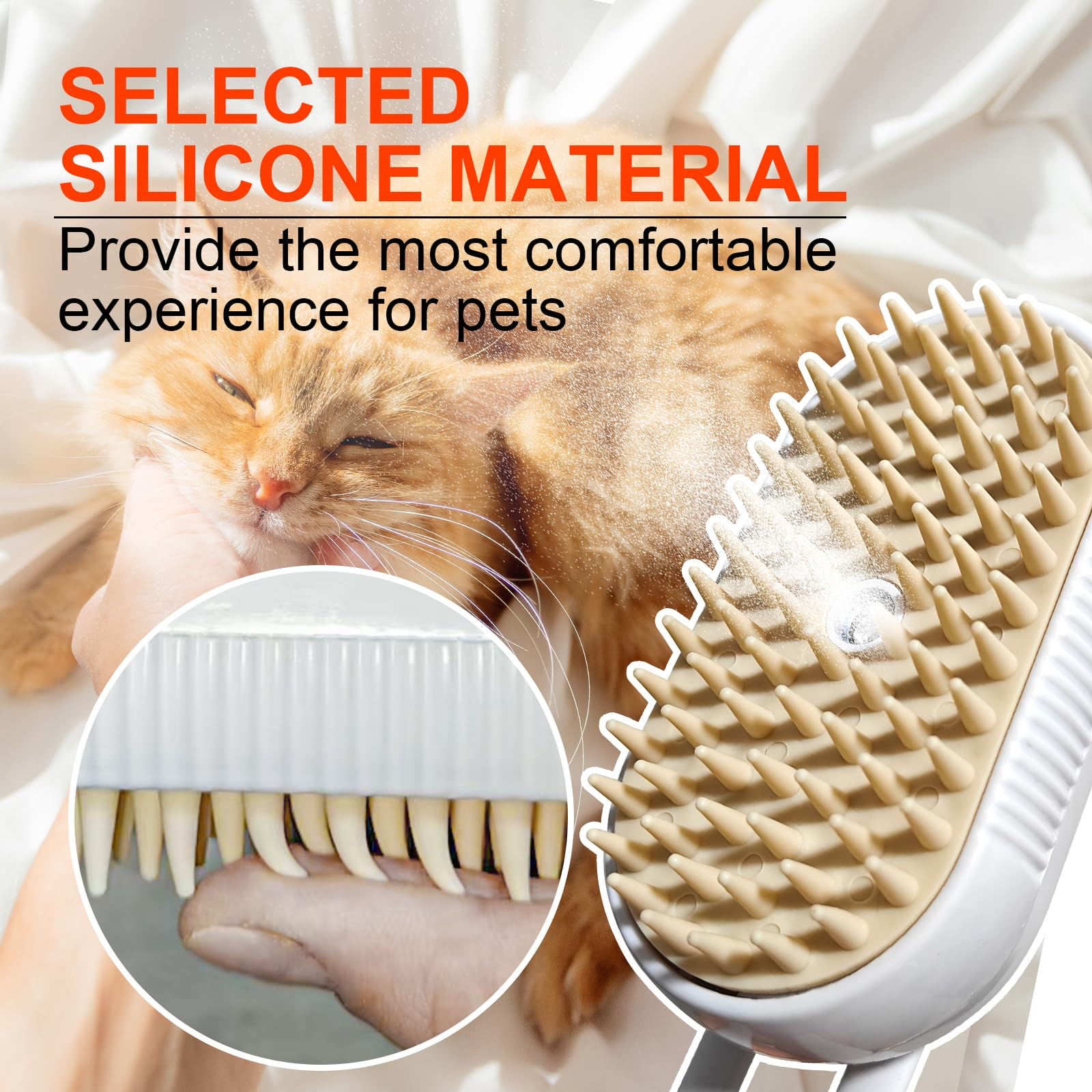 Farocup steam mist softening fur during grooming sessions for indoor pets.