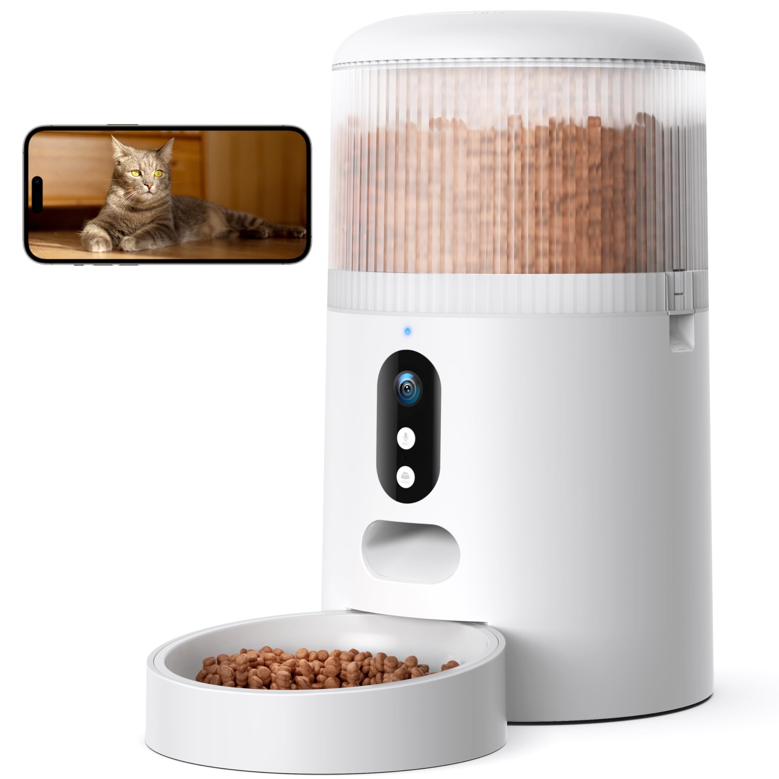 Faroro automatic cat feeder camera front view for remote monitoring and peace of mind.