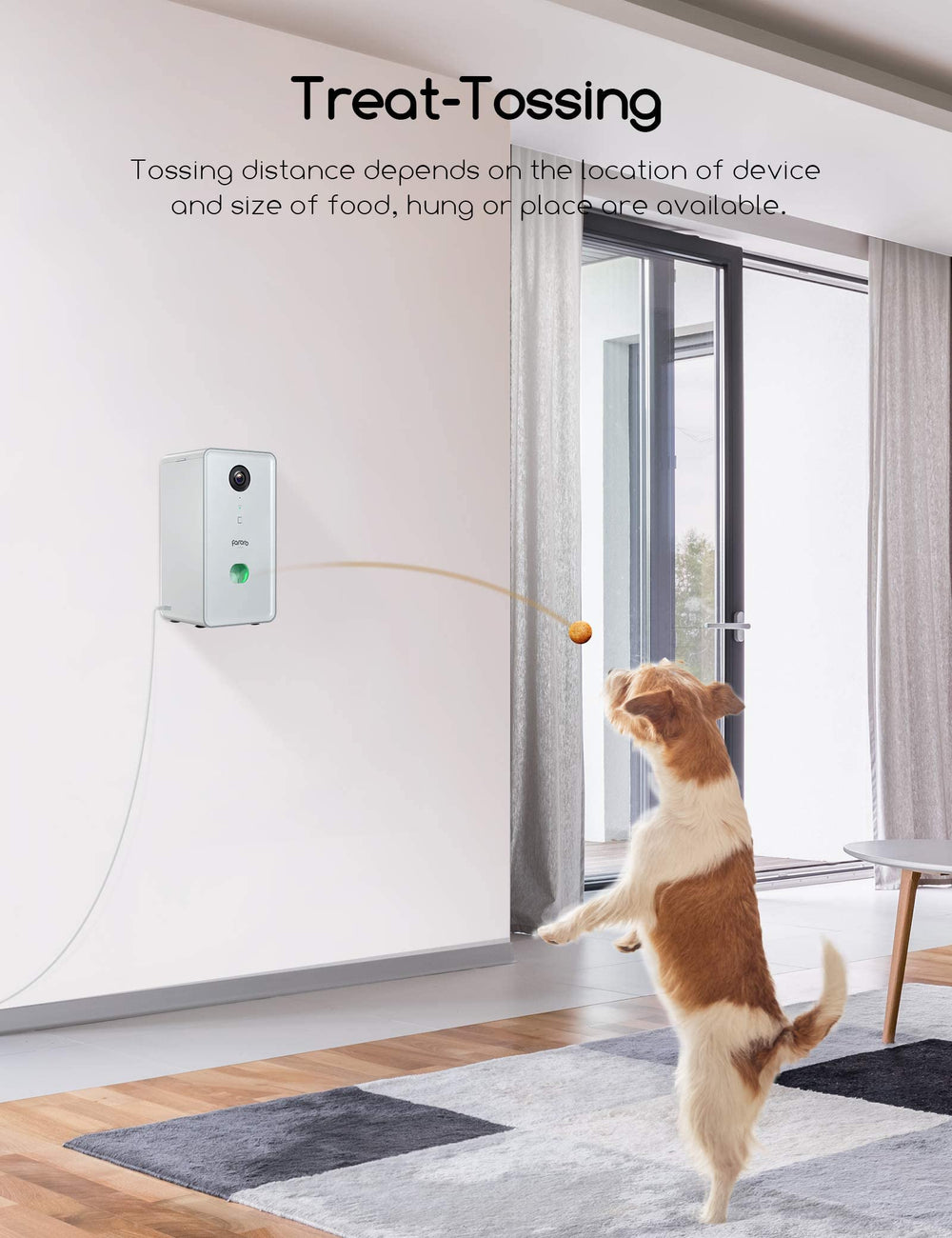 Faroro dog camera treat-dispensing action enables remote rewards during playtime.