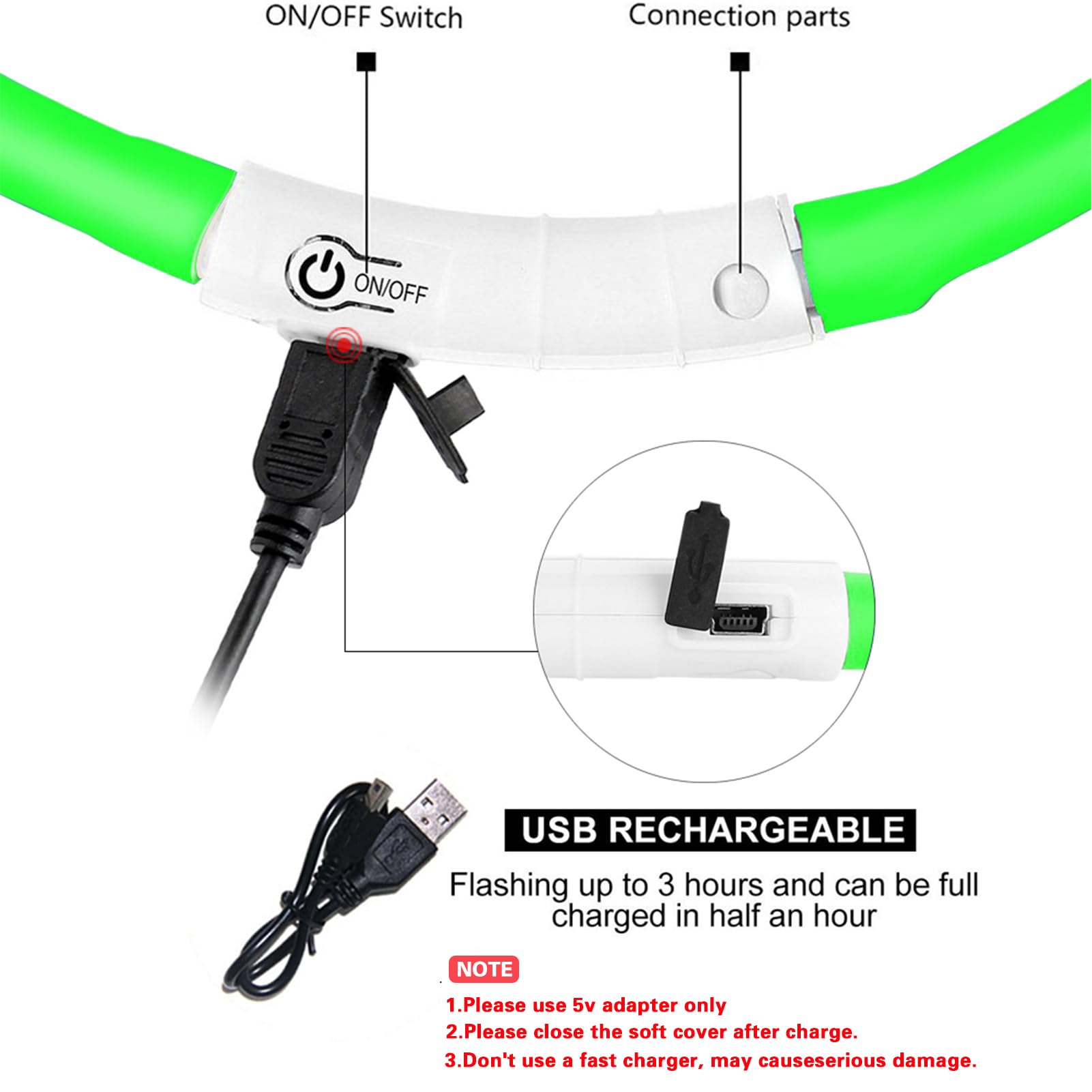 Fashion&cool Dog Collar with three modes for flexible night walking.
