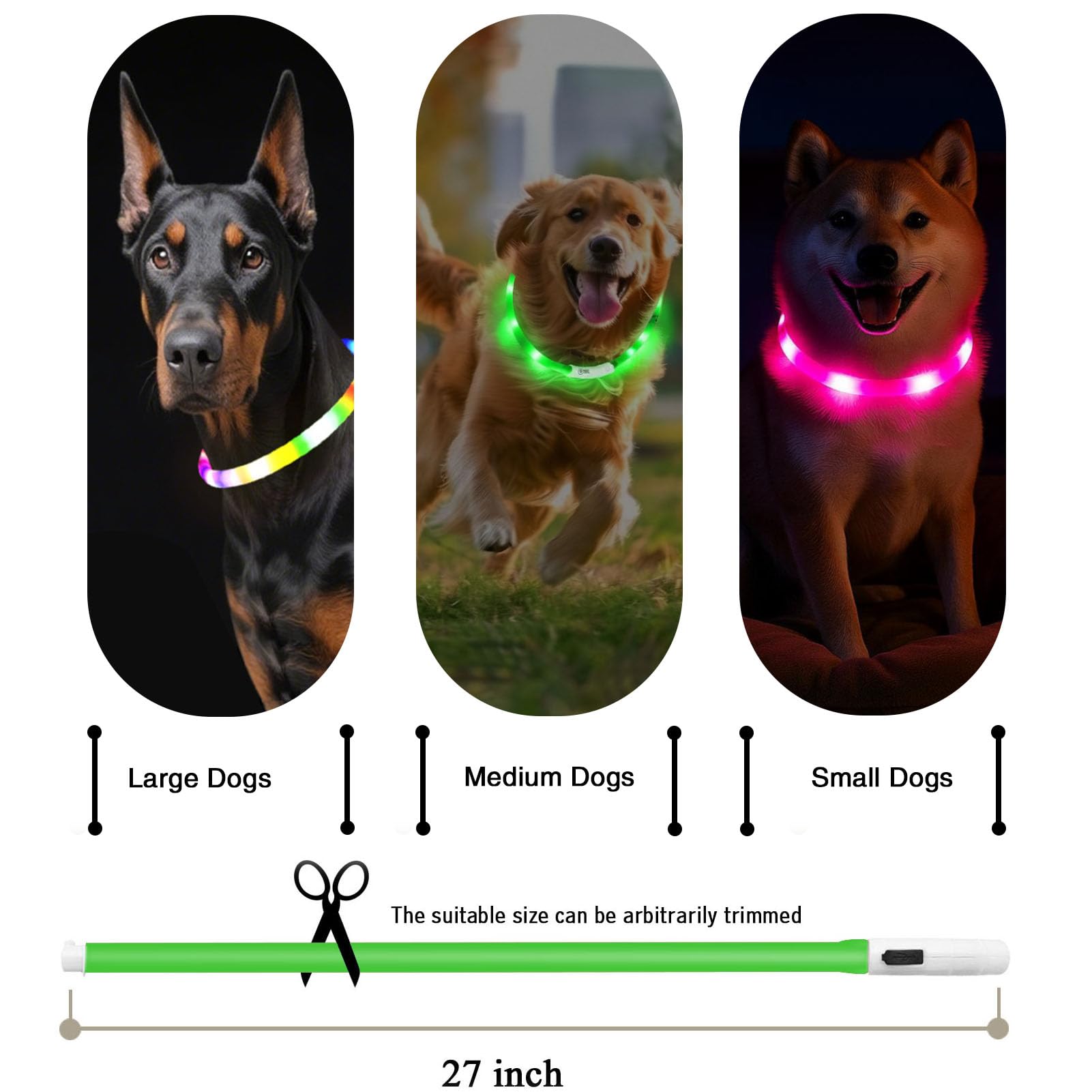 Fashion&cool Light Up Dog Collar demonstrates 1640 ft visibility for nighttime awareness.