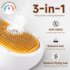 Fashionari Pet Steam Brush in use on a dog during grooming session
