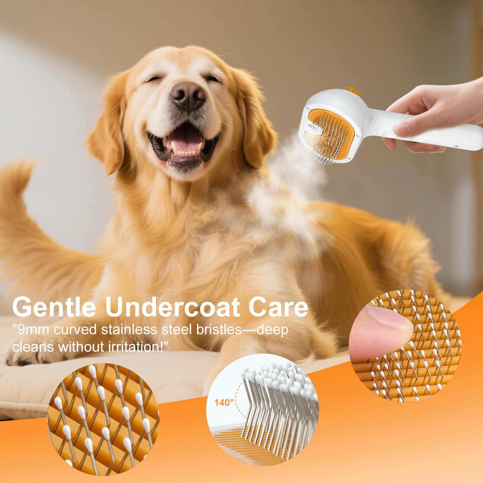 Fashionari Pet Steam Brush tank and spray feature for comfortable mist delivery