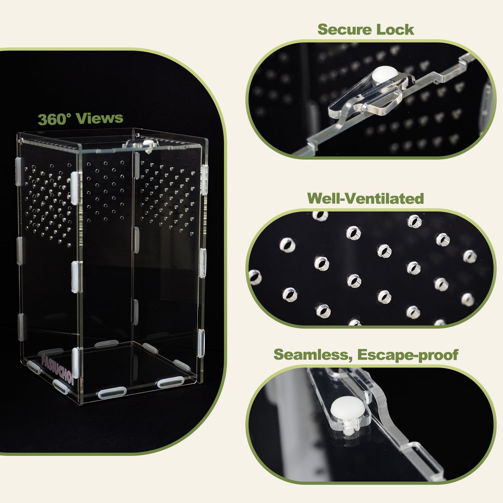 FASIUCHOI escape-proof lid ensures safe, observation-friendly habitat for small pets.