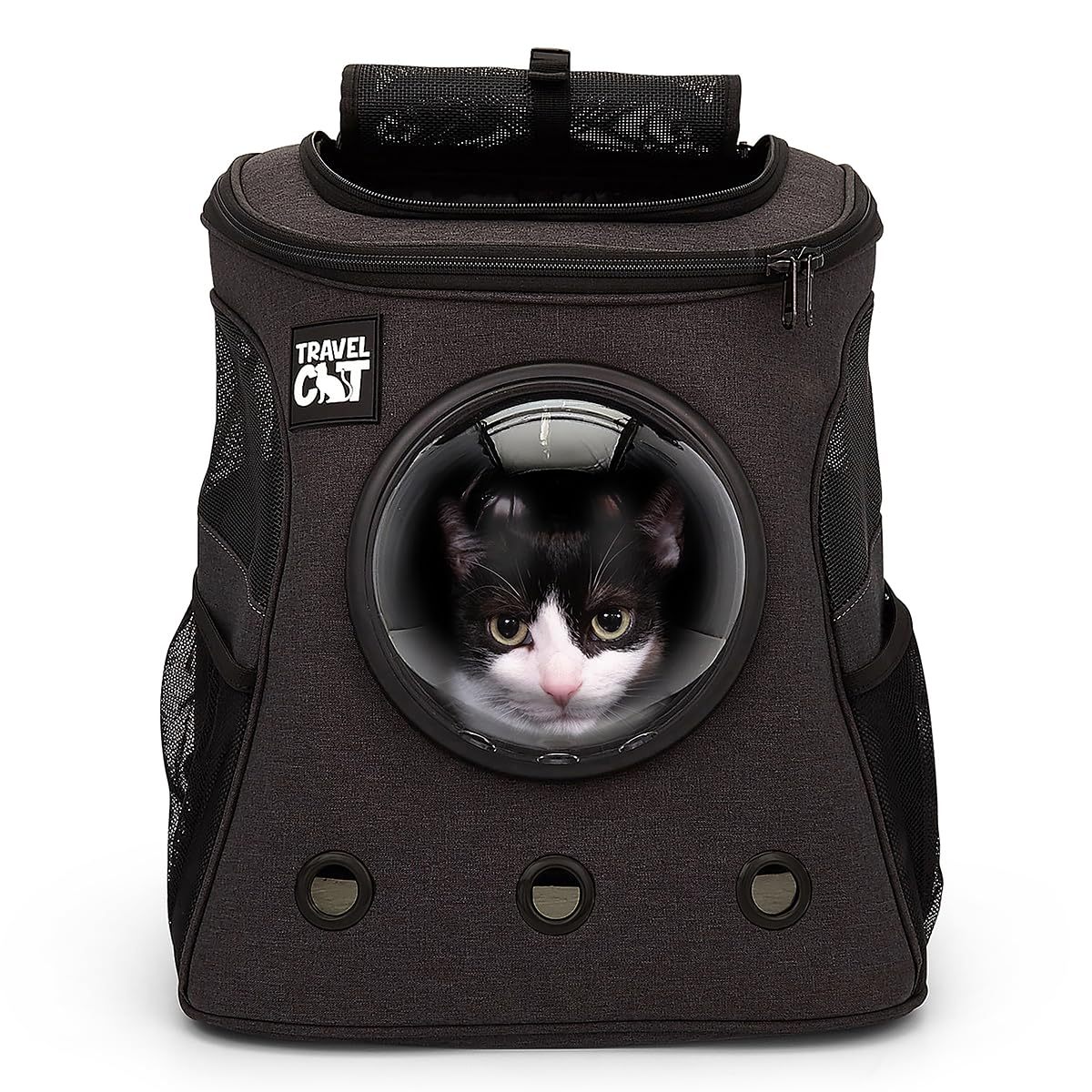 The Fat Cat backpack carrier shows airline approval for smooth travel with your cat.