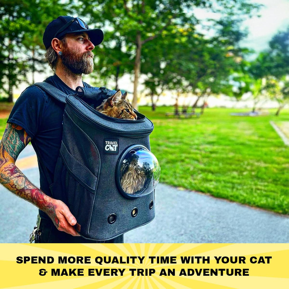 The Fat Cat carrier bubble window highlights your cat view while keeping them secure.