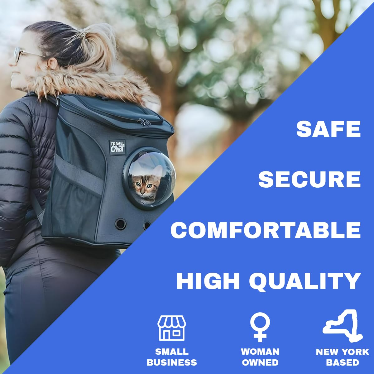Fat Cat carrier side pockets store essentials for quick access.