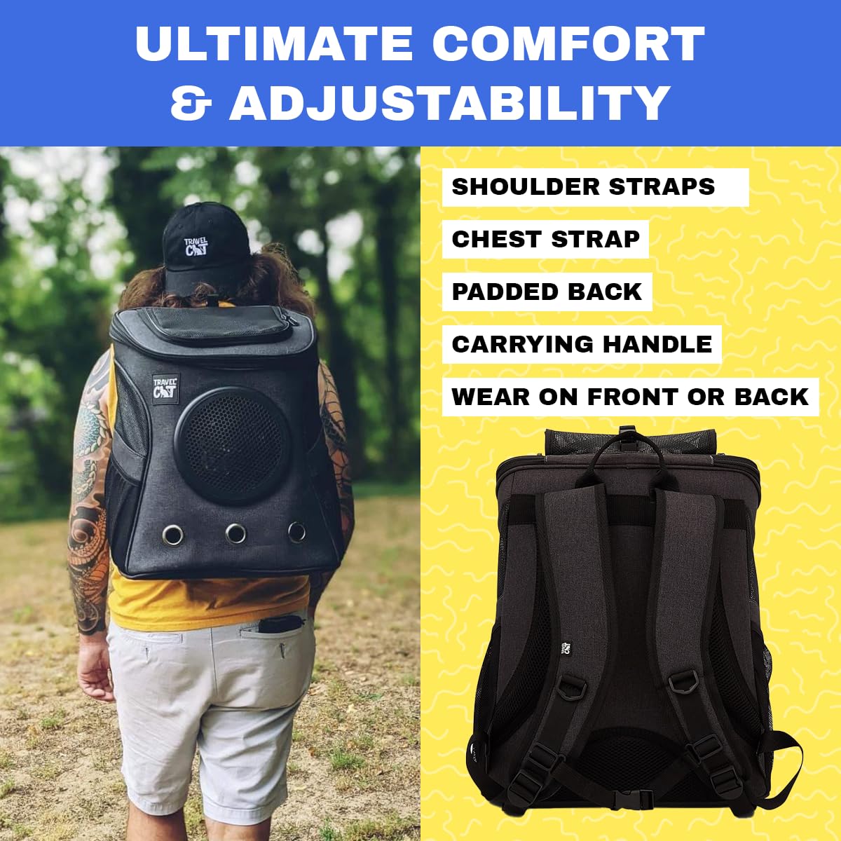 Fat Cat top-entry design simplifies pet access during travel.