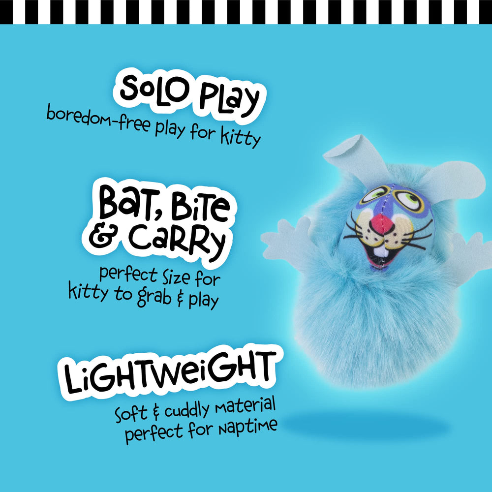 Fat Cat Fluff Bunnies pink side view, encourages interactive play