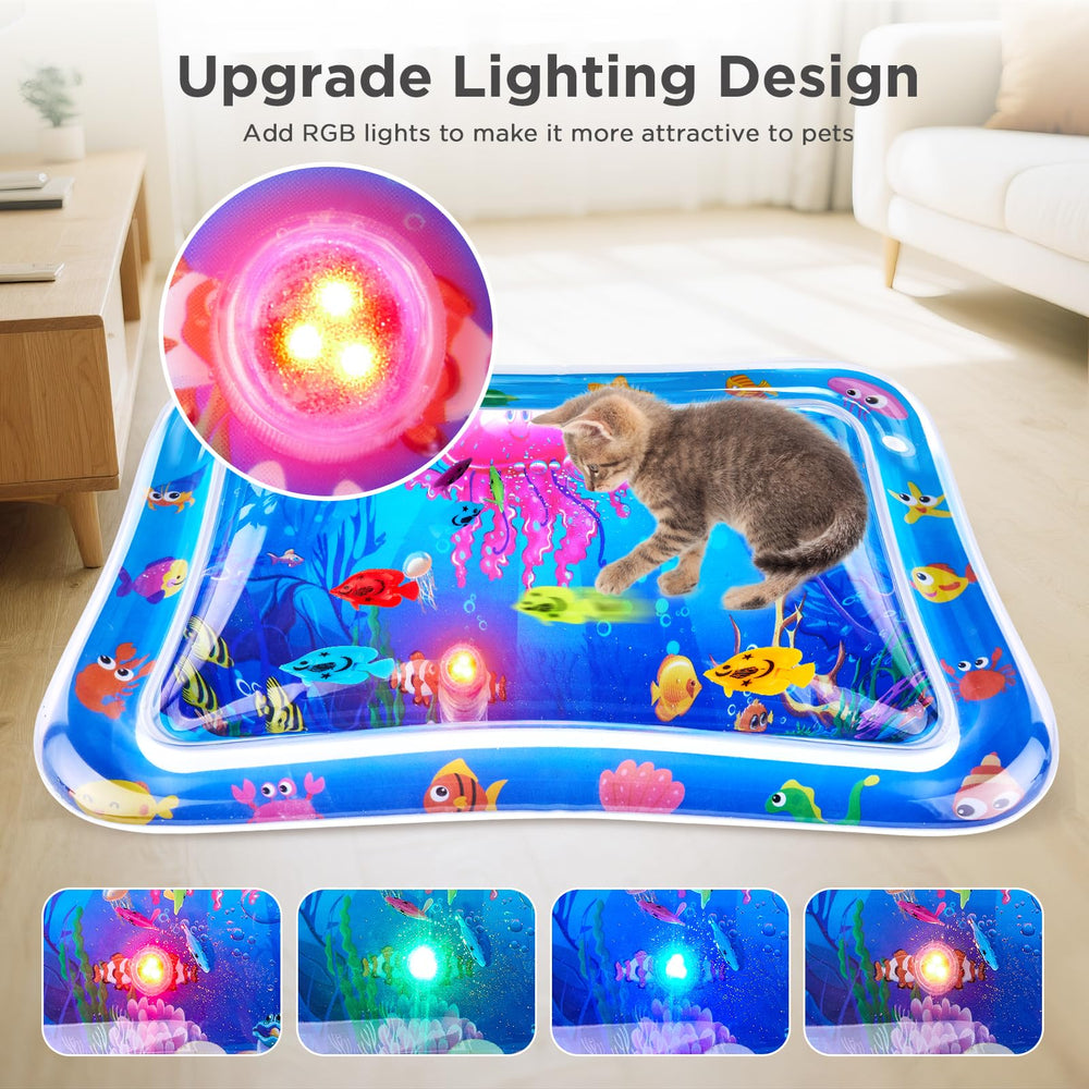 FATBEE cat water mat shows floating fish in action for engaging exercise