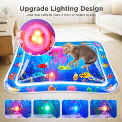 FATBEE cat water mat shows floating fish in action for engaging exercise