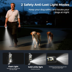 Fatjopet night-walk light image highlighting quick-flash mode for locating your dog after dark