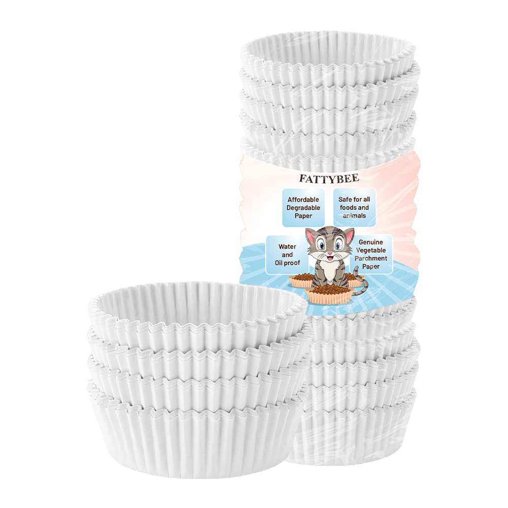 FattyBee 200-pcs white disposable feeding bowl liners pack for quick, sanitary cat meals.