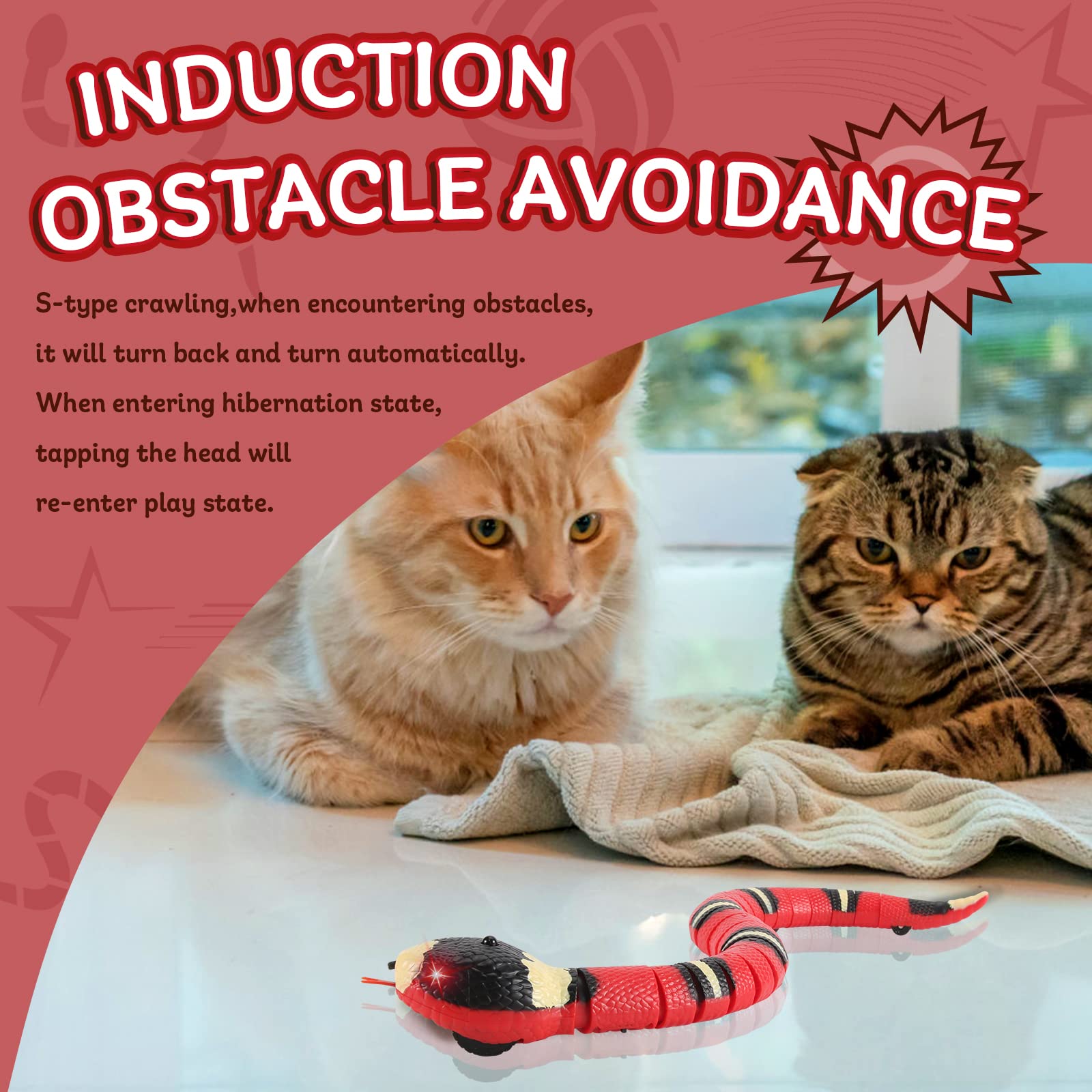 FauKait smart-sensing-snake side view highlights safe, engaging motion for cats and dogs.
