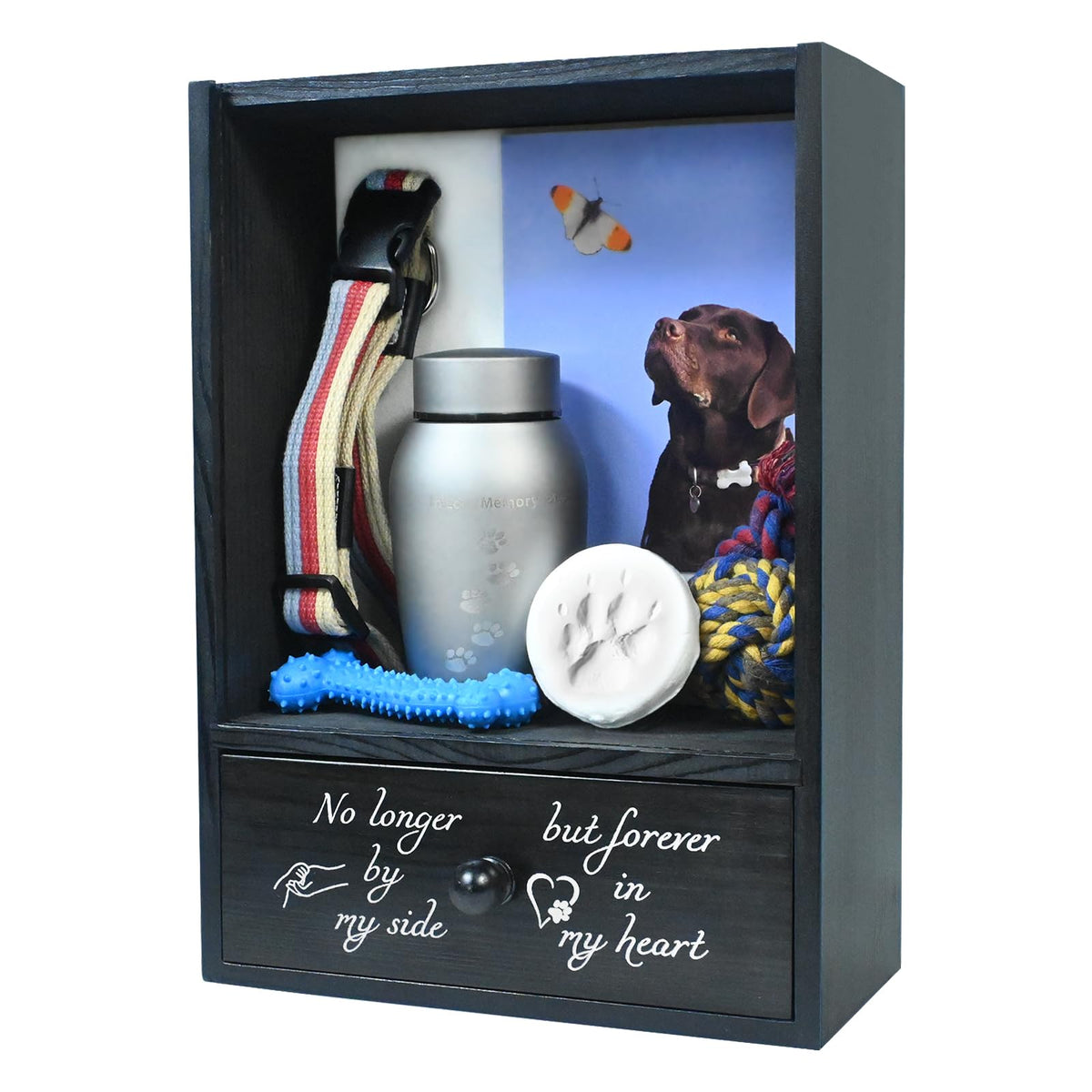 Favonuovy pet memorial shadow box display highlights cherished memories with ample space for photos and keepsakes.