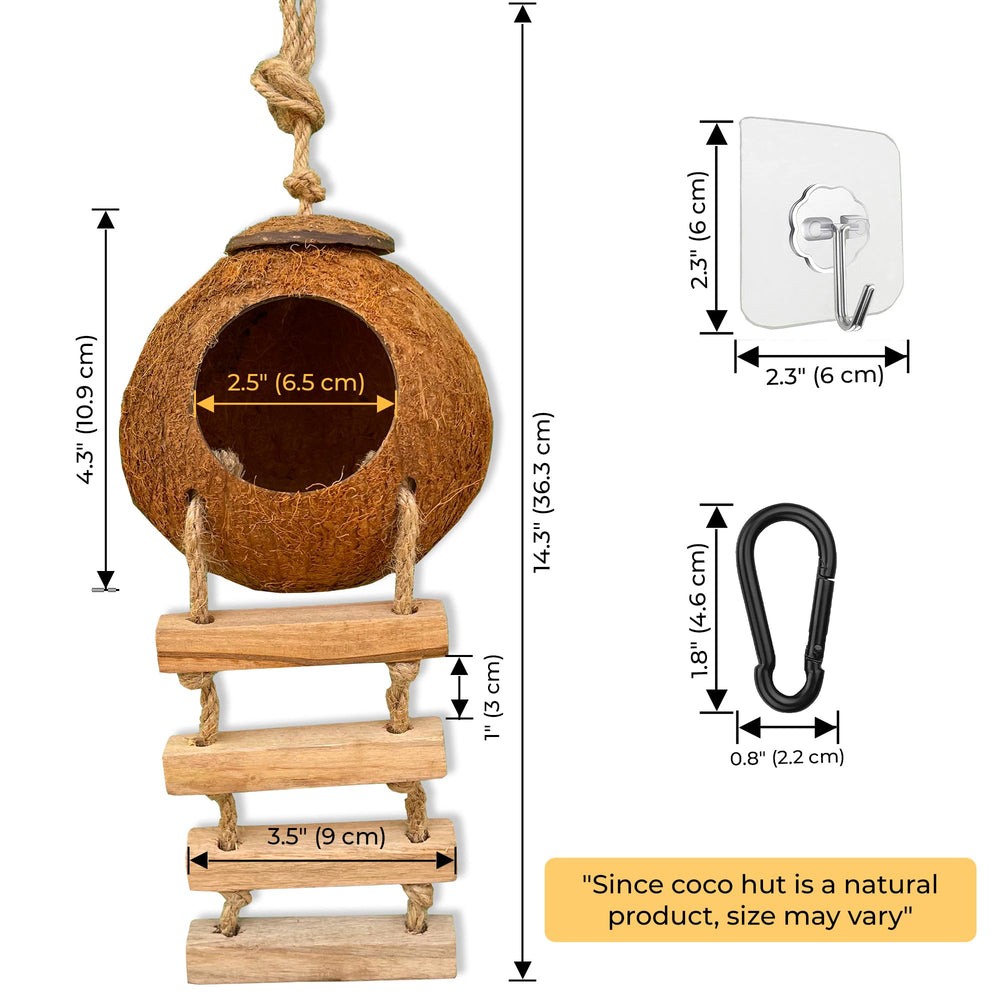 Favozio 4.3-in diameter coconut hut fits small geckos and hatchlings.