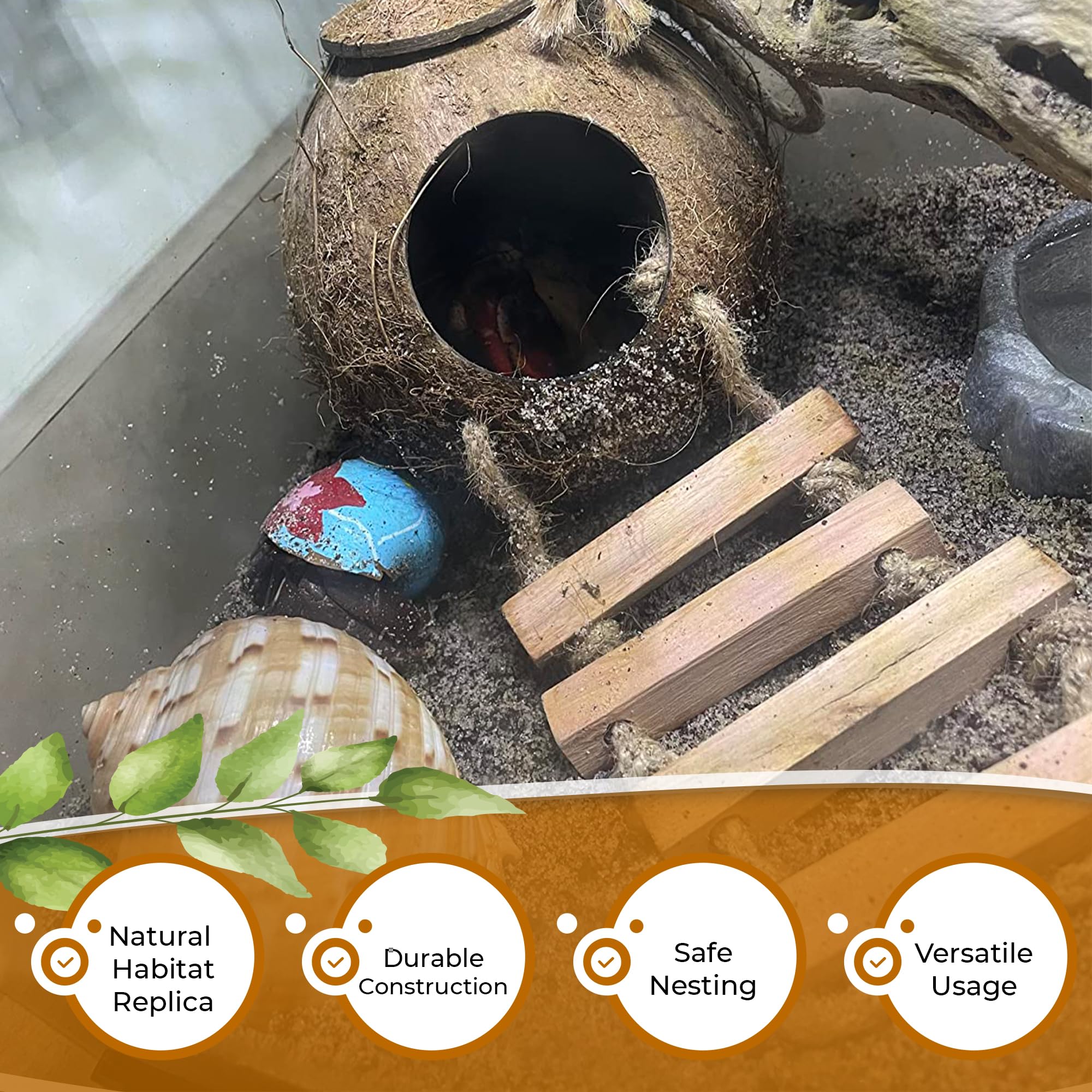 Favozio natural coconut shell hut provides a warm, cozy hideaway supporting comfort.