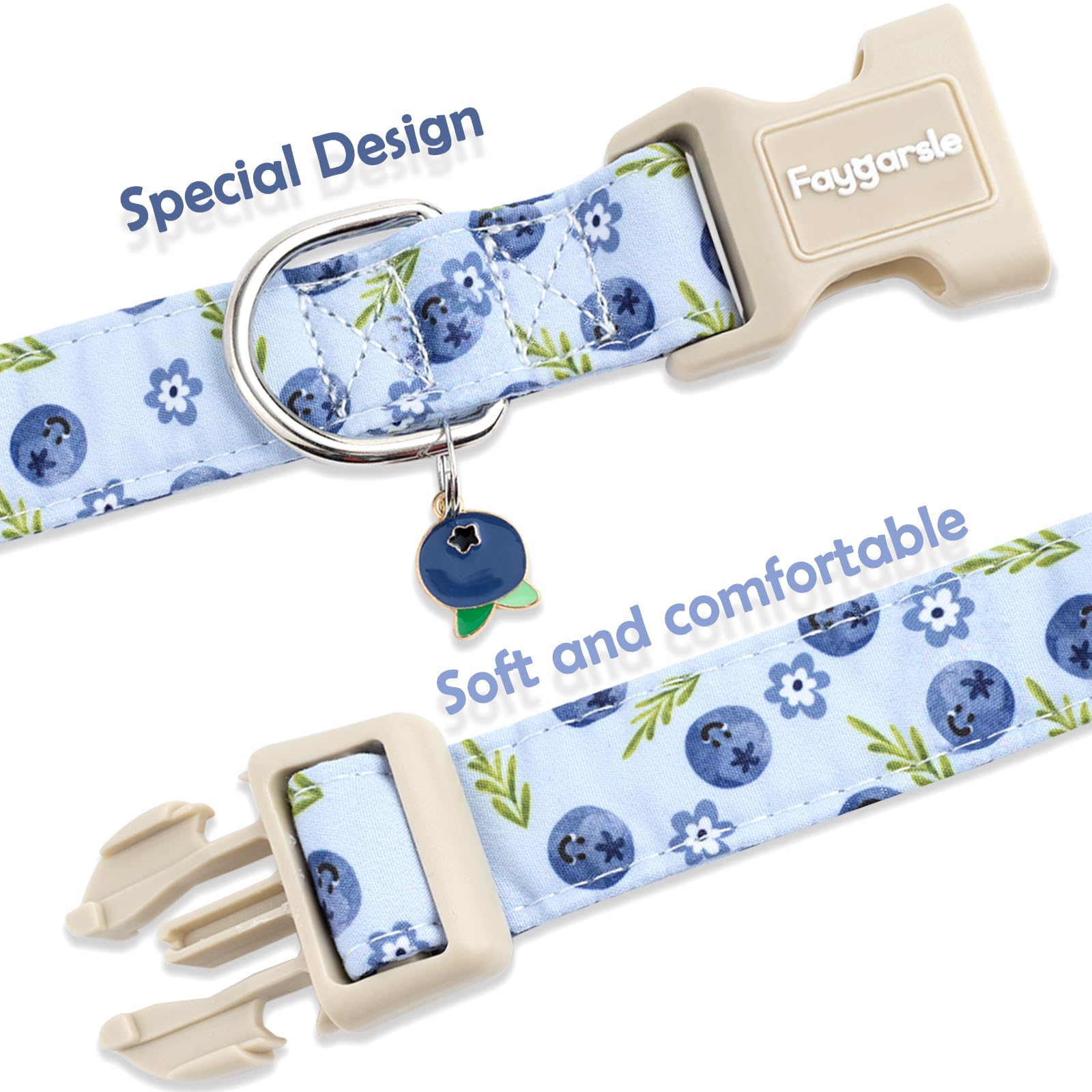 Faygarsle blueberry-pattern collar available in small, medium, large for versatility.
