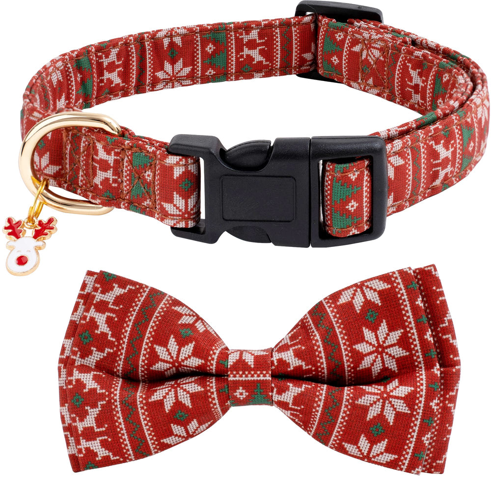 Faygarsle cotton Christmas dog collar with bowtie in red-green, festive style for small to large dogs.
