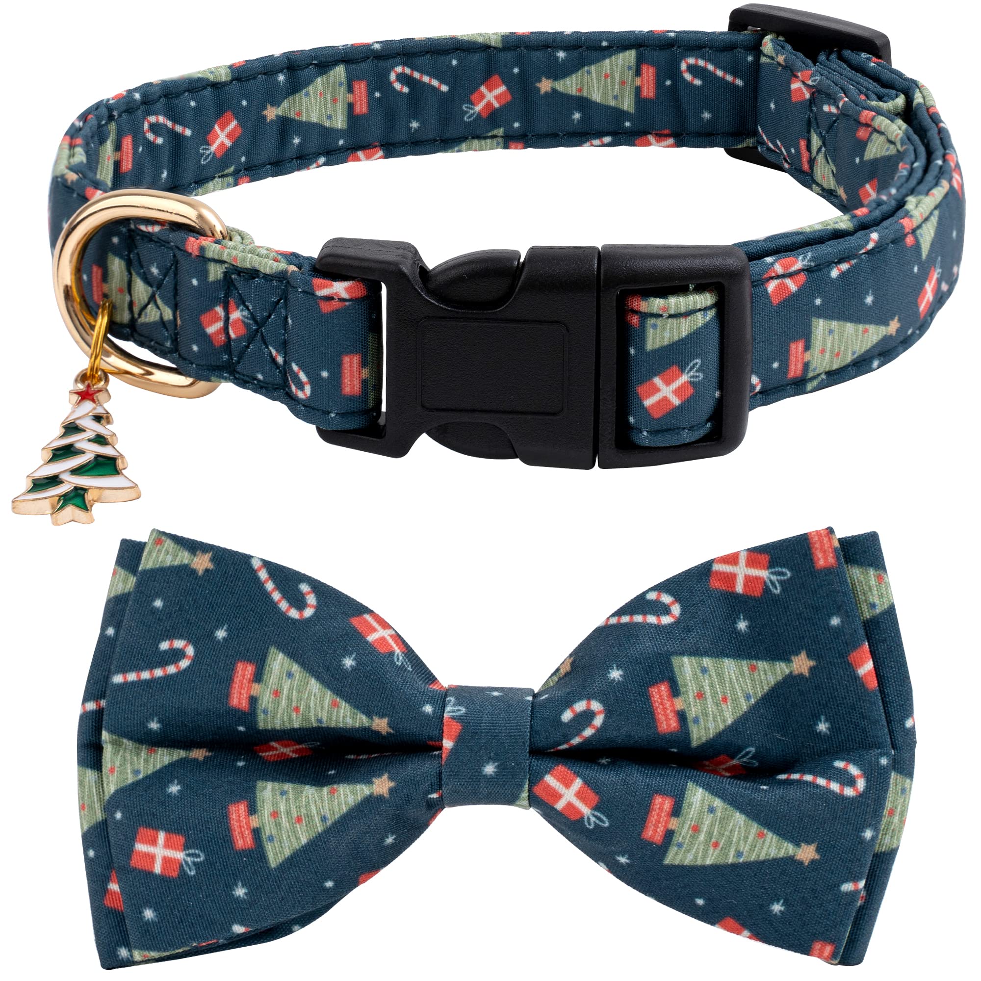 Faygarsle cotton Christmas dog collar with bow green for festive style and comfort.