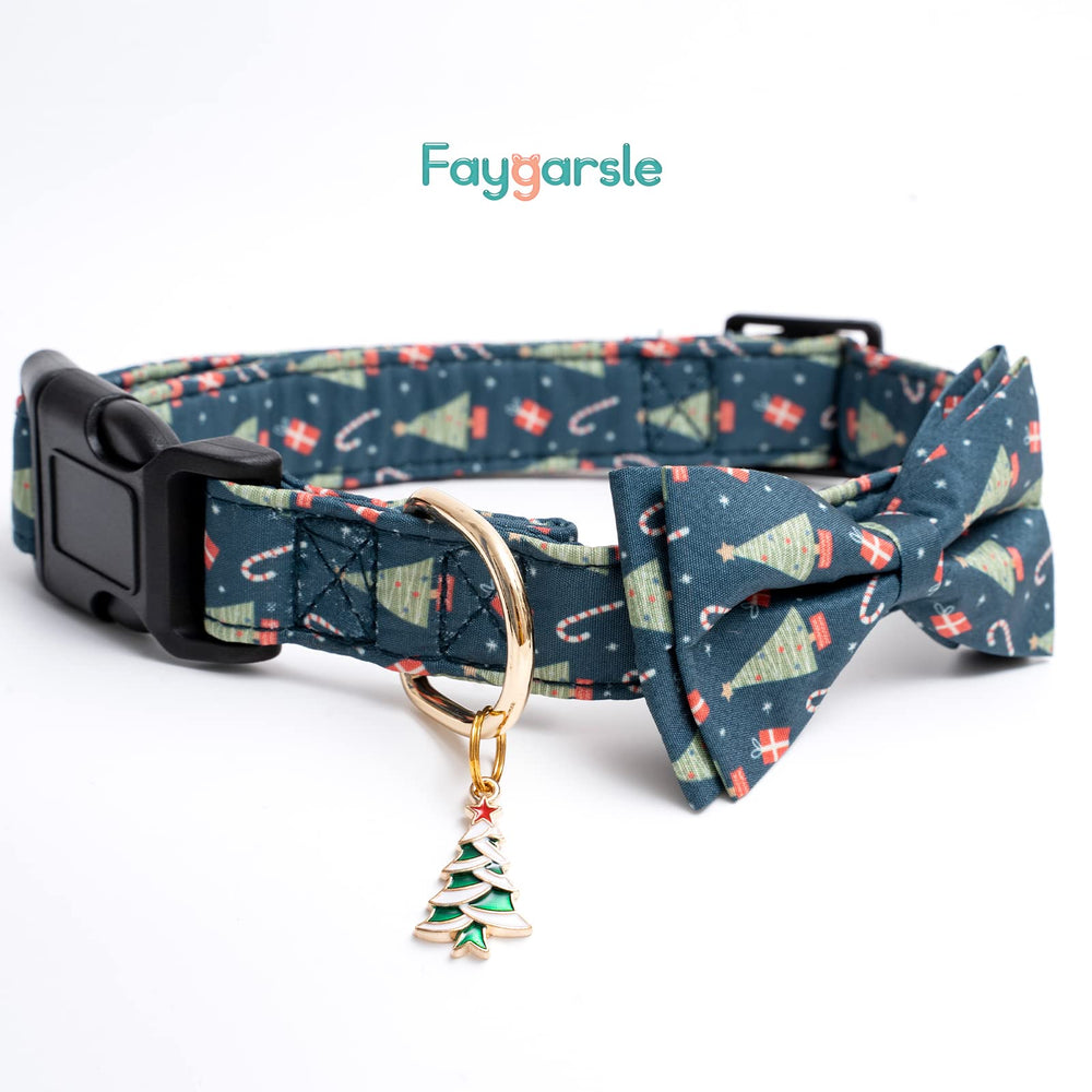 Faygarsle dog collar with removable bow-tie in green for quick fitting.