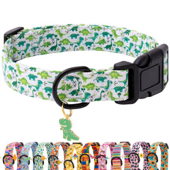 Faygarsle green dinosaur-pattern dog collar for daily walks and style.