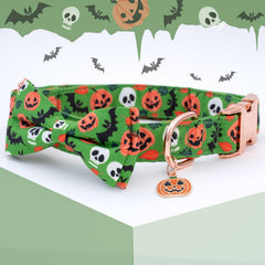 Faygarsle Halloween-pattern collar highlights skull bat pumpkin design for cute fall outings