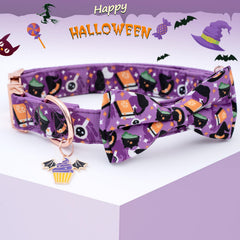 Faygarsle purple cotton collar with handmade bowtie design for extra charm.