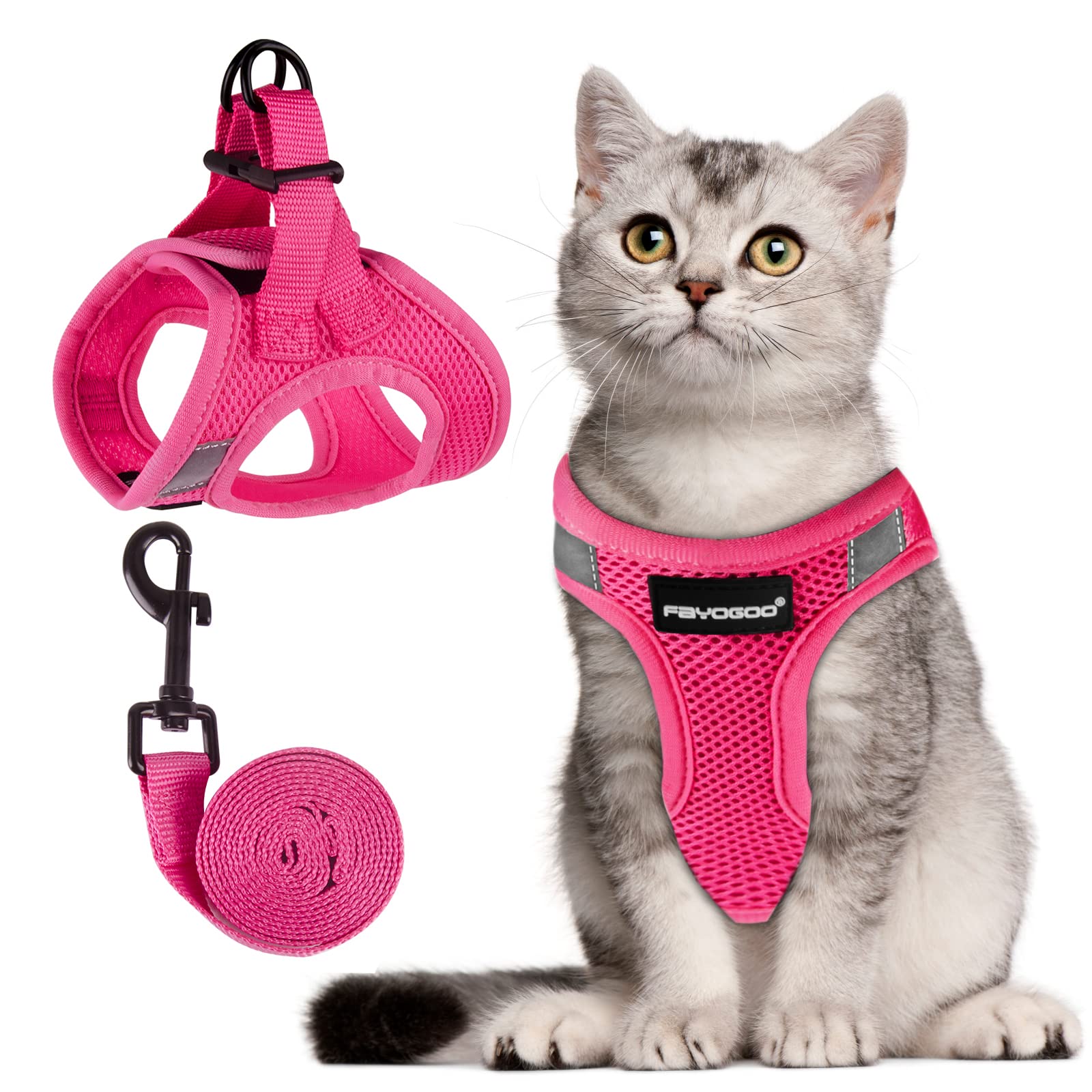 FAYOGOO cat harness breathable mesh pink keeps pets comfy on daily walks.