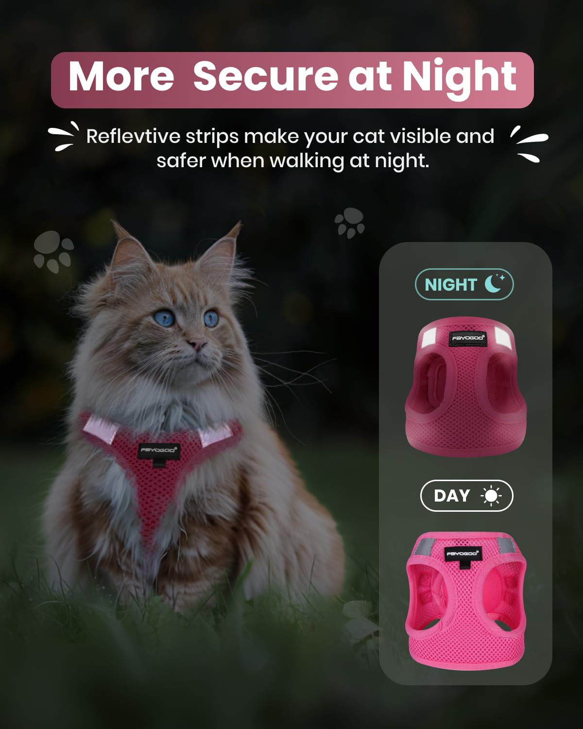 FAYOGOO cat-leash 5ft leash for safe, comfortable outdoor exploration.