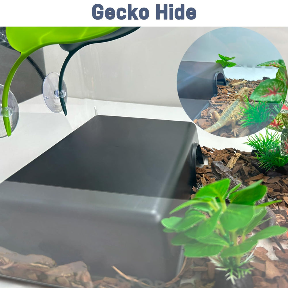 FCALIVV durable reptile hide box entry-size view compares entrance with pet size
