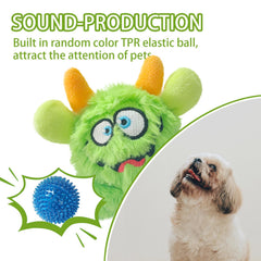 FCCUM plush squeaky dog toy ball green soft-spikes detail supports gentle tooth and gum stimulation