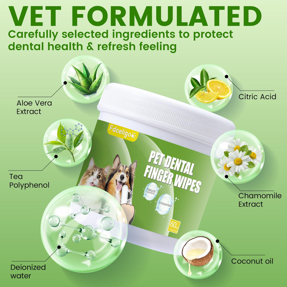 Fdceligoo dog dental wipes closeup reveals gentle cleaning for safe gum care.