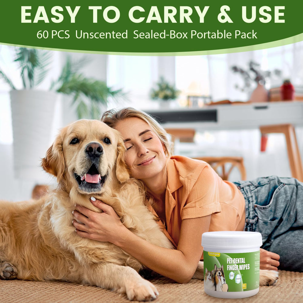 Fdceligoo dog dental wipes no-rinse action demonstrates quick daily routine.