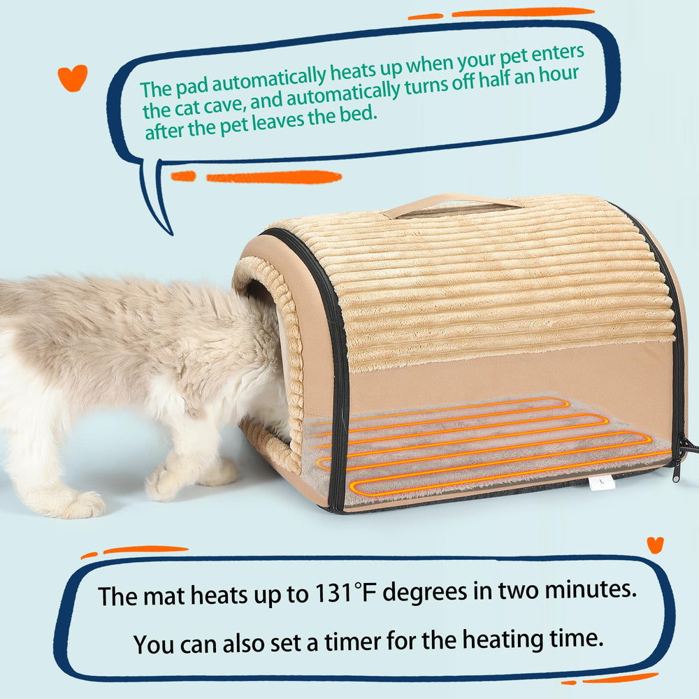Fdceligoo smart heated cat bed interior reveals private, snug space for naps.