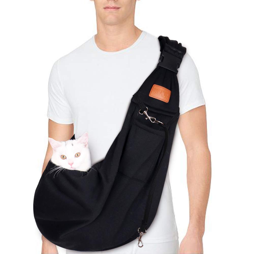 FDJASGY adjustable-strap dog sling buckle demonstrates secure belt-like fastening for pets 5–12 lbs.