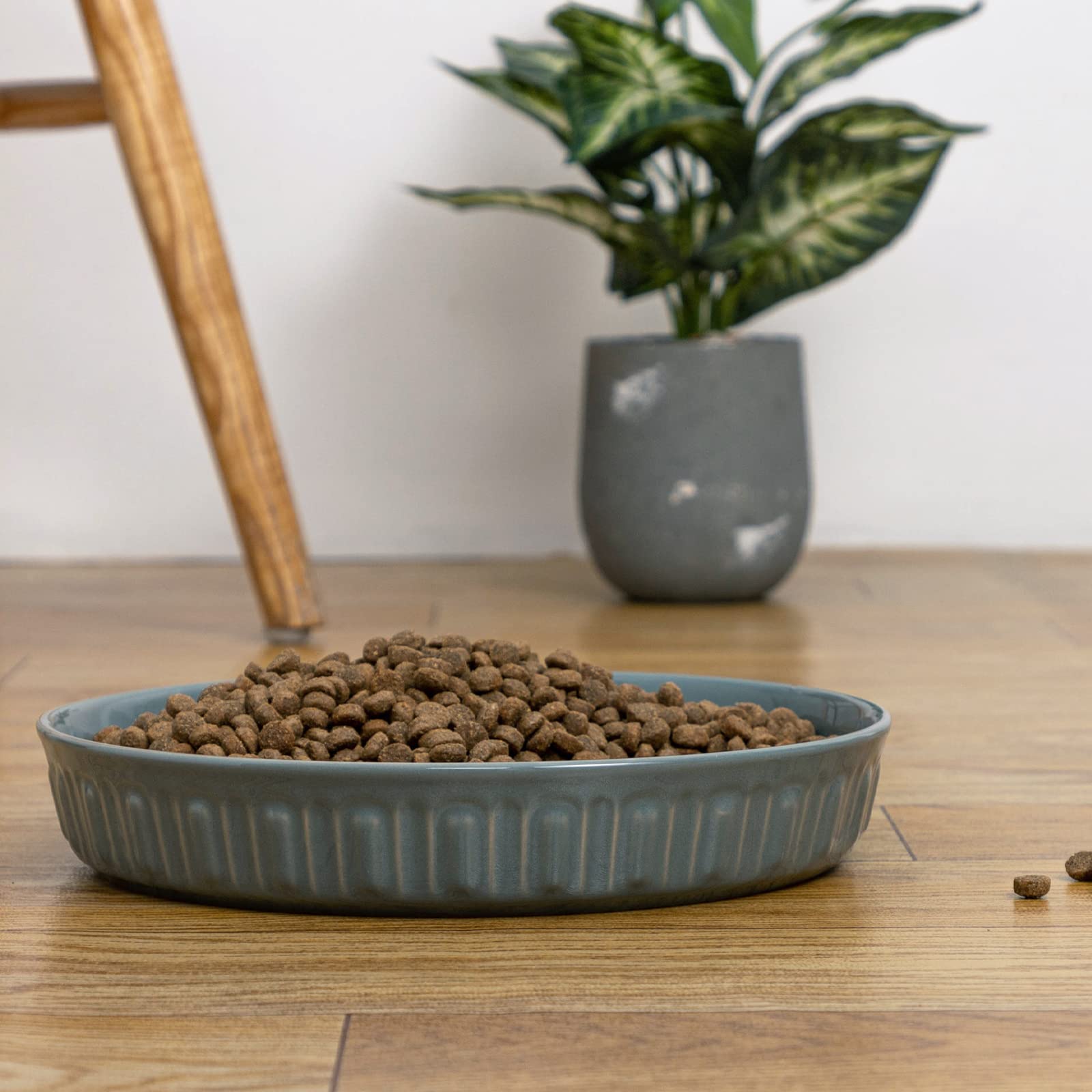 FE Fun Elements shallow dog bowls grey dishwasher-safe icon highlight easy cleaning.