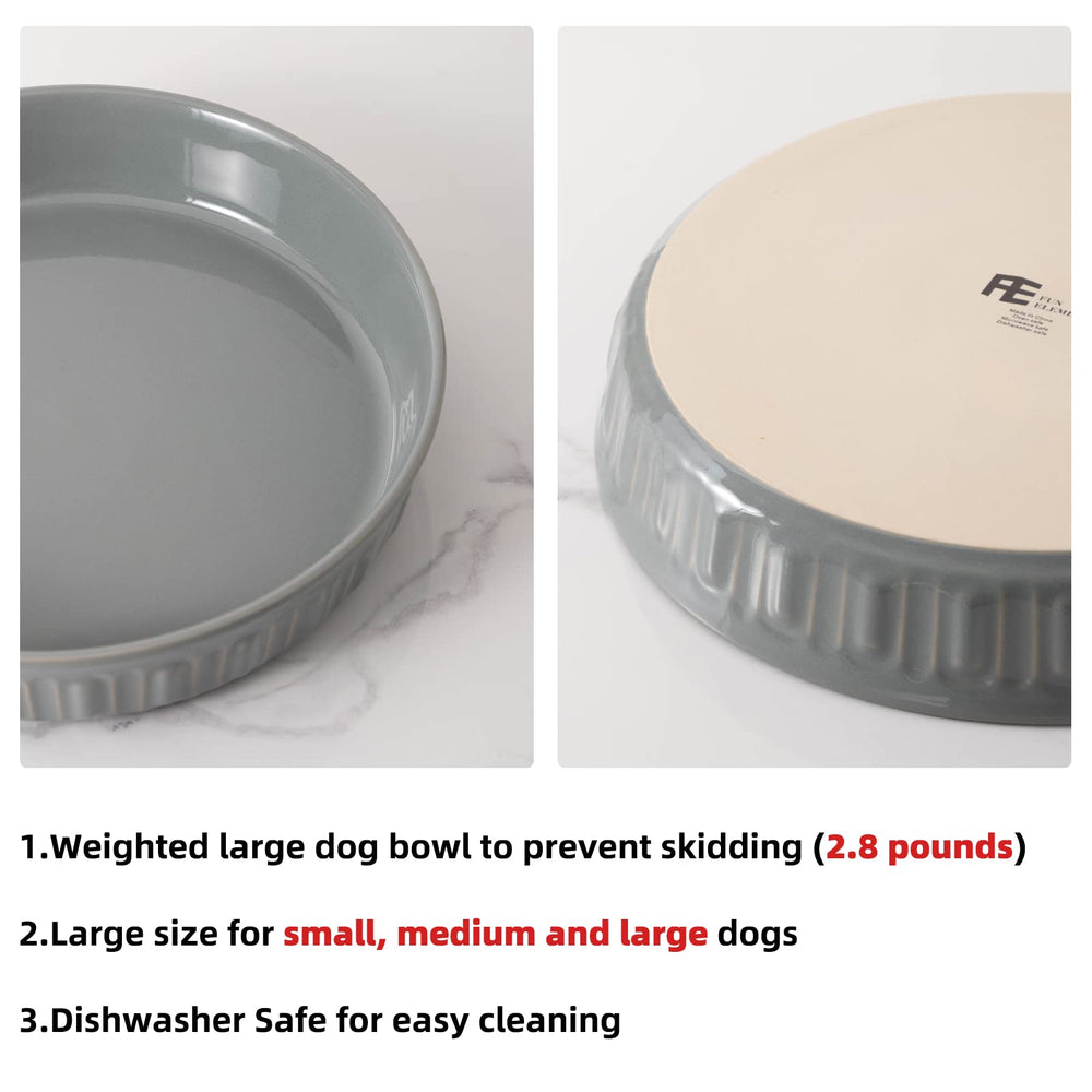 FE Fun Elements shallow dog bowls grey heavy base emphasizes anti-tip design.