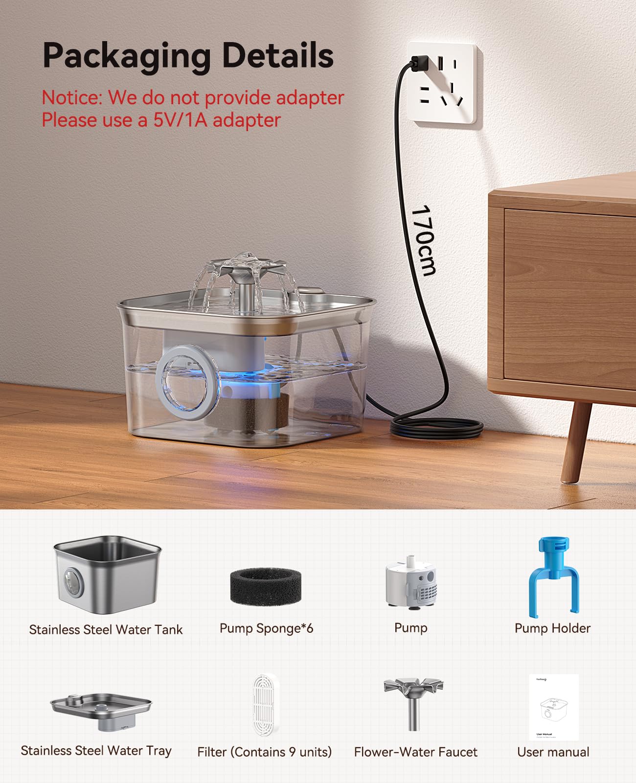 FEELNEEDY 2.8L capacity supports multi-cat households