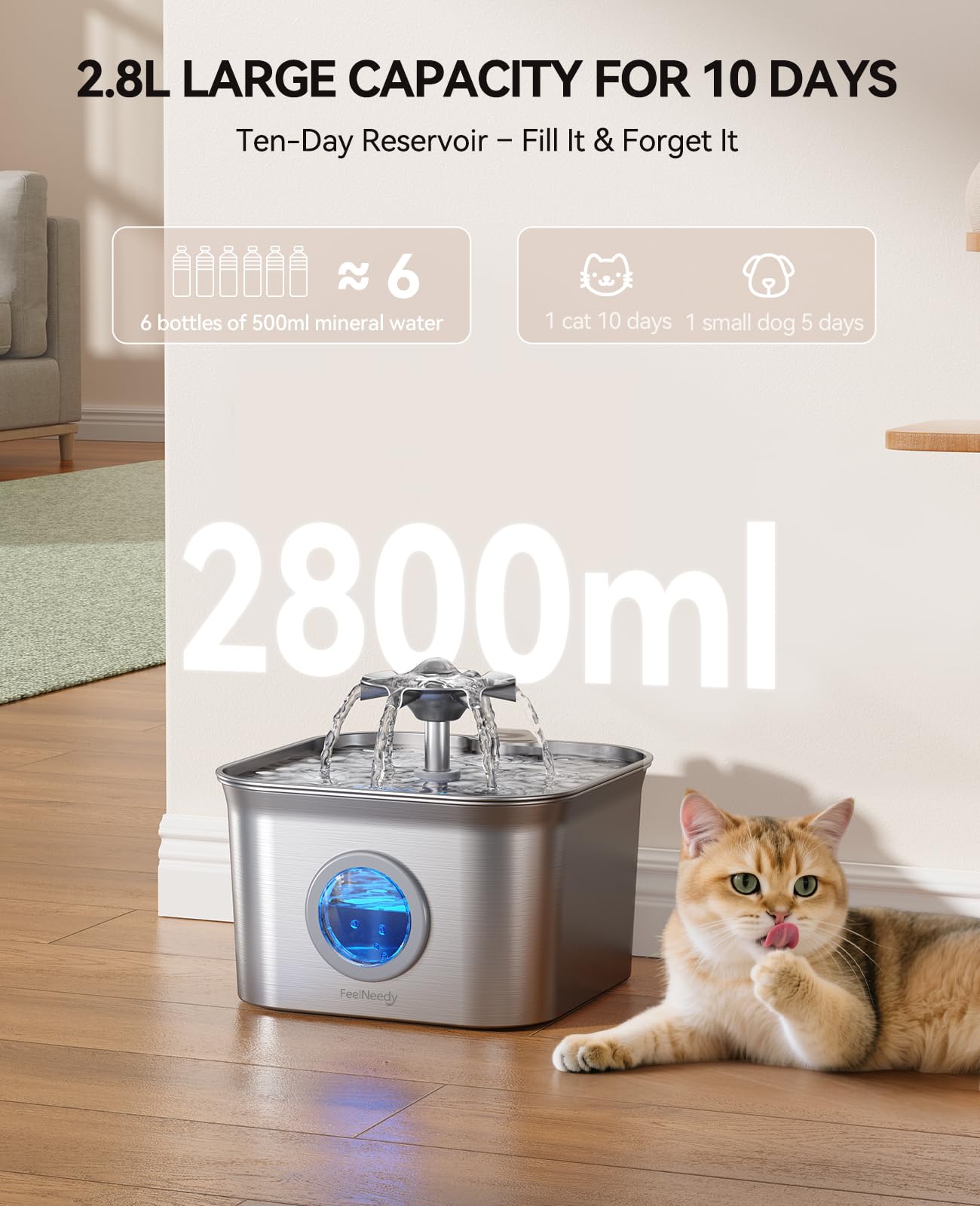 FEELNEEDY dishwasher-safe cat water fountain for quick cleaning
