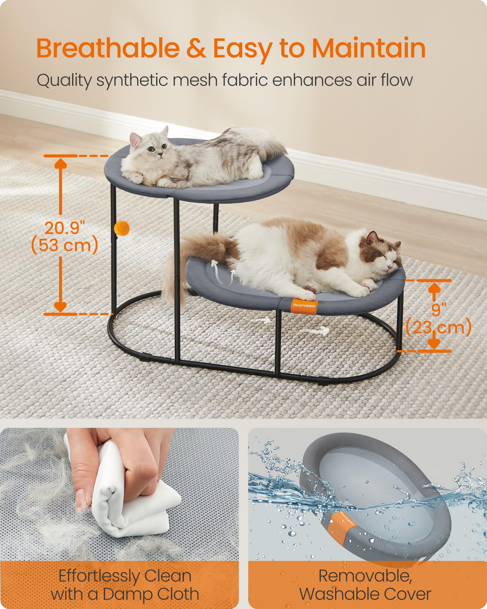 Feandrea cat hammock bed steel frame provides sturdy support for playful lounging