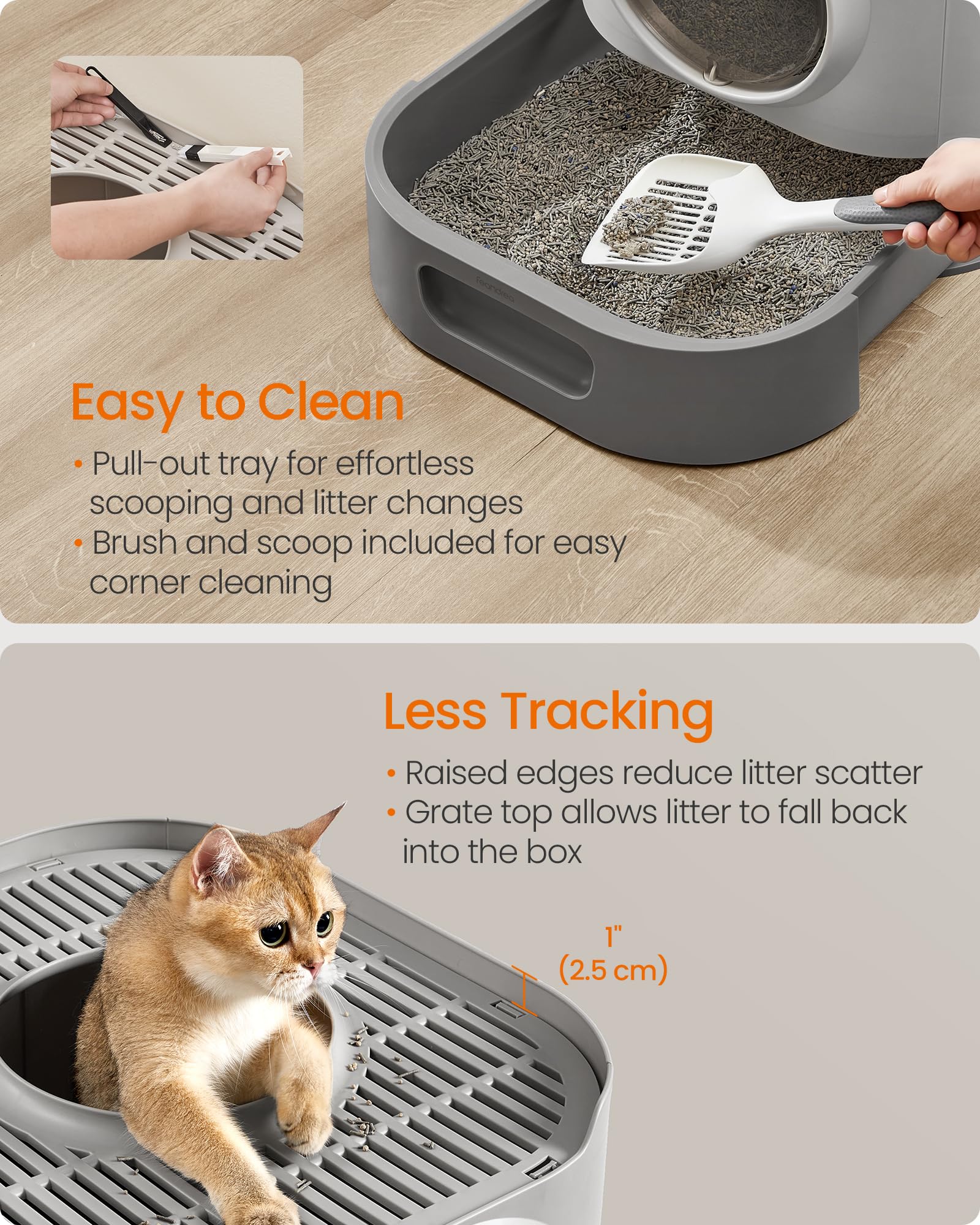 Feandrea litter box with double-layer joints prevents side leaks