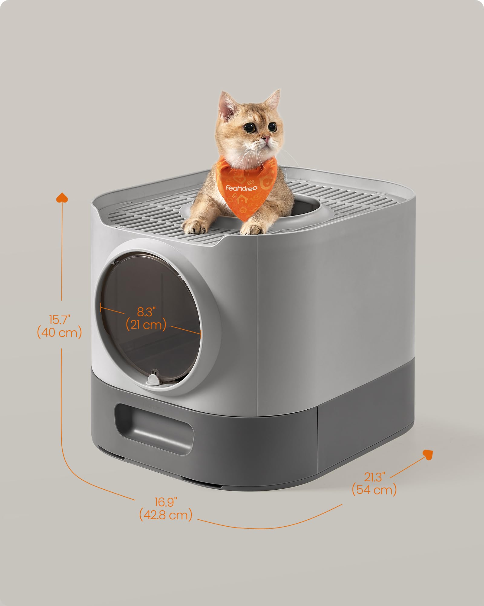 Feandrea enclosed litter box supports privacy and odor control in home