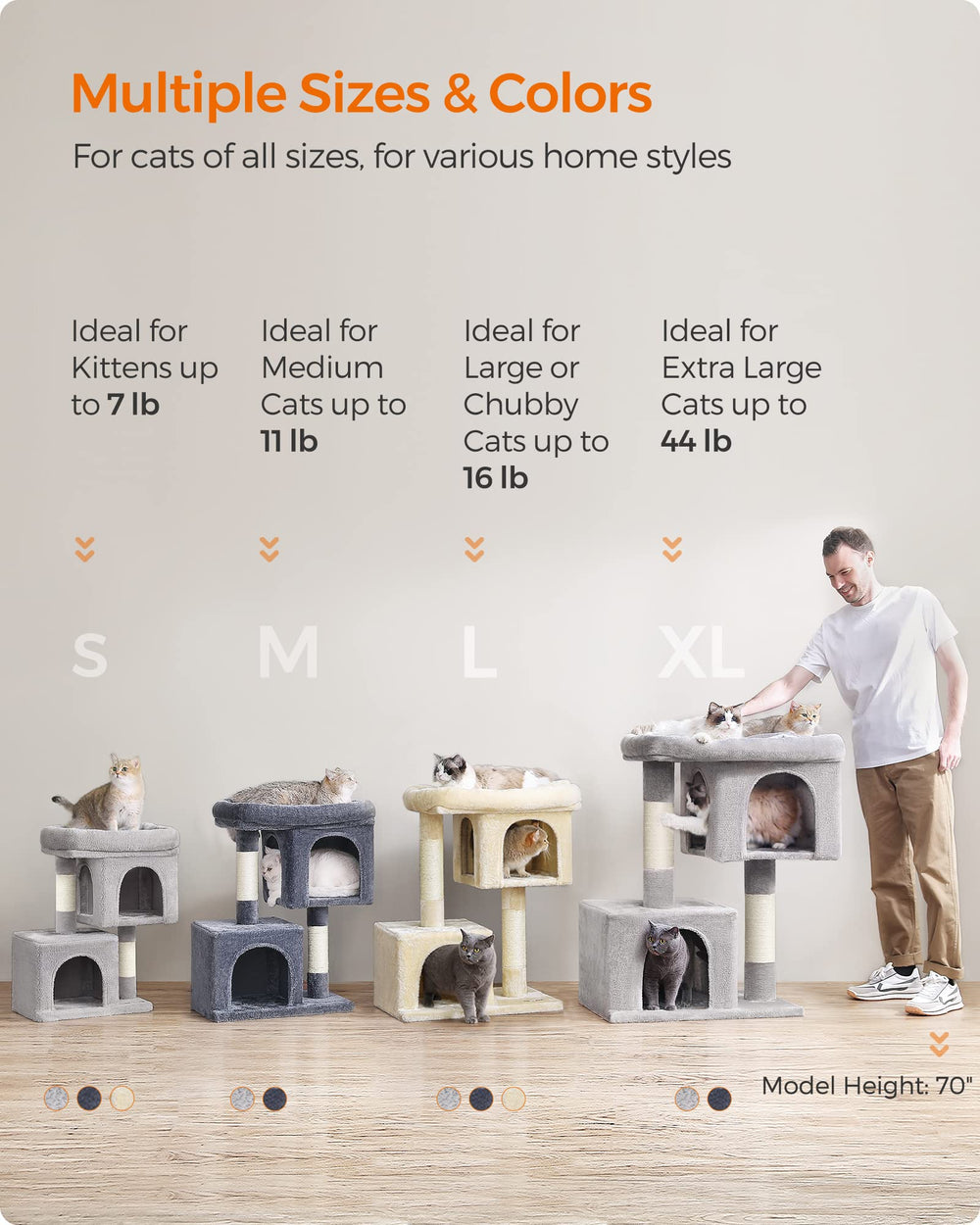 Feandrea cat-tree assembly steps illustrate quick, tool-friendly setup for indoors.